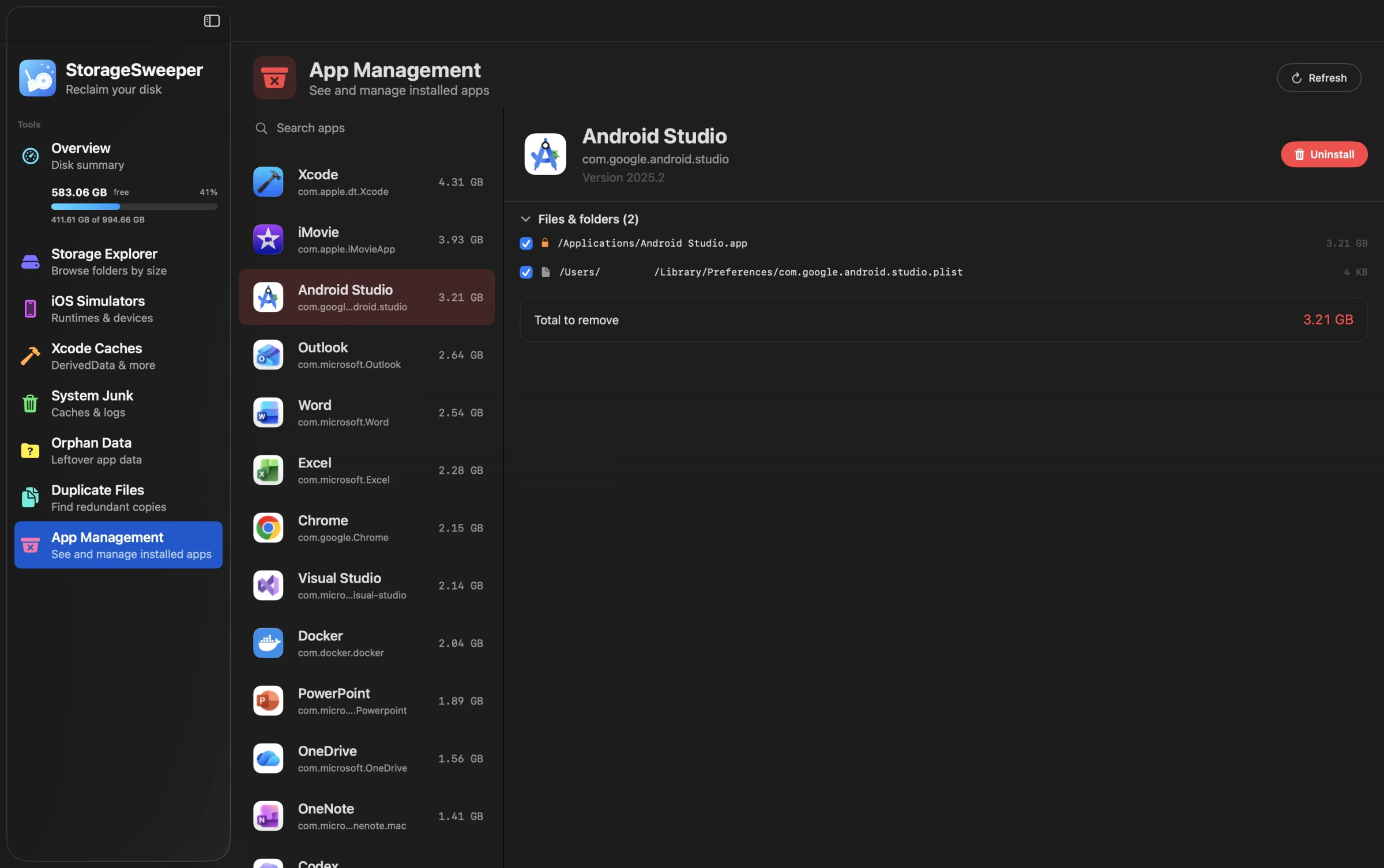 App Management view