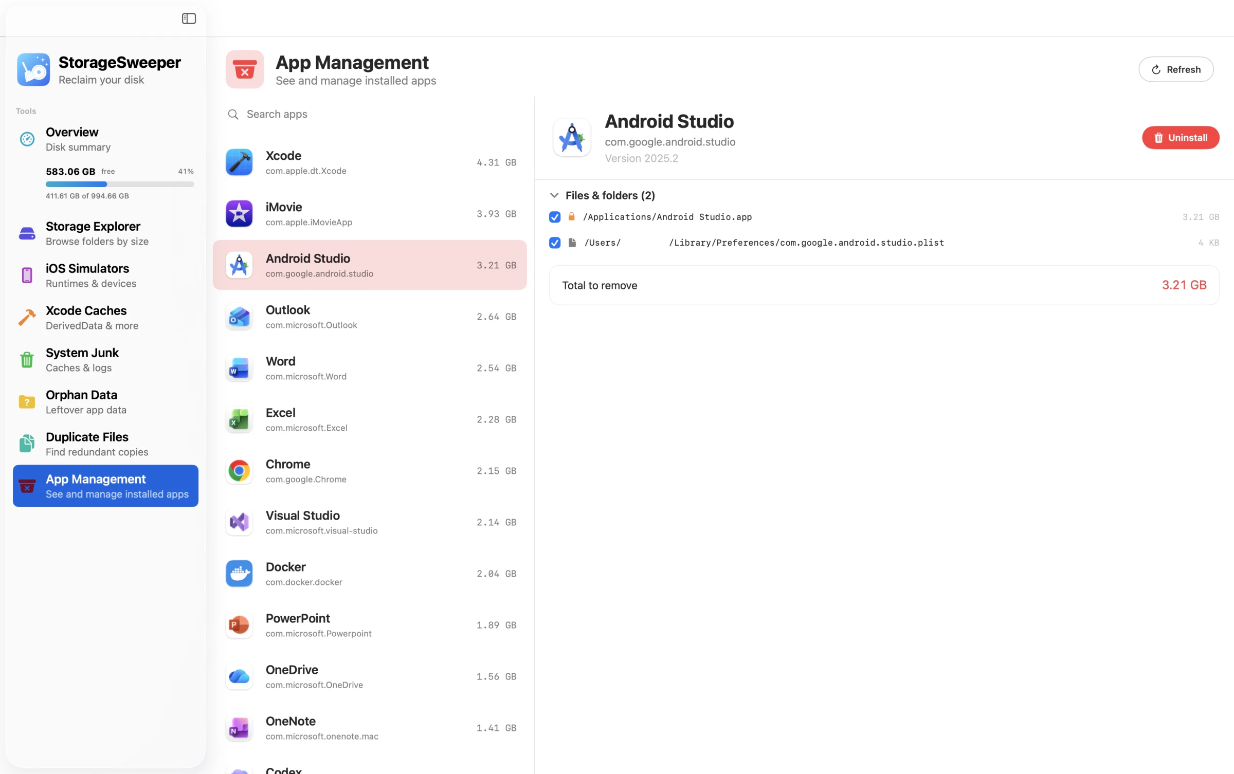 App Management view