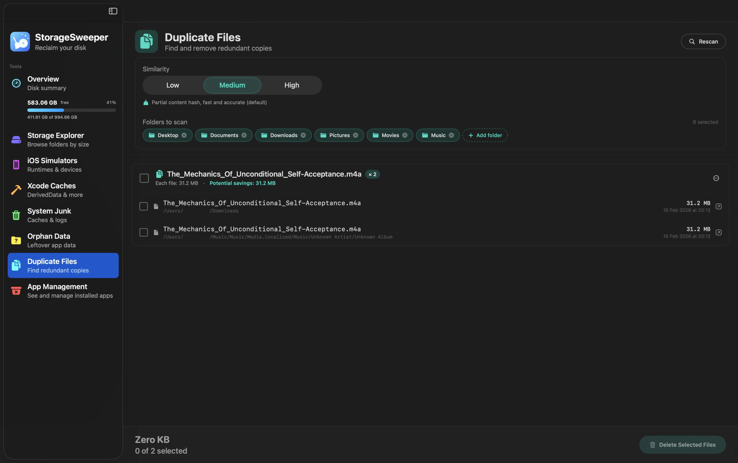 Duplicate Files view
