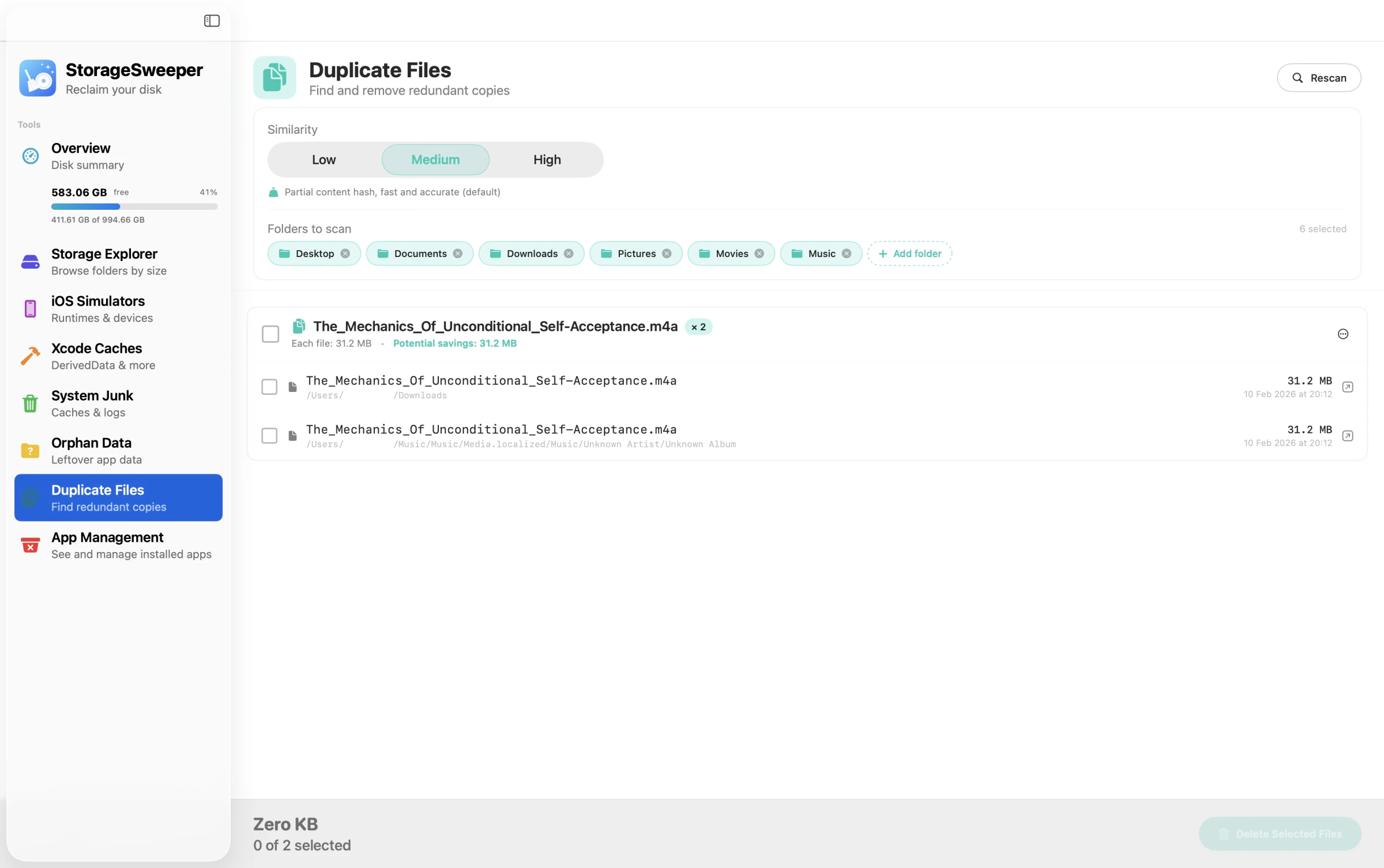 Duplicate Files view