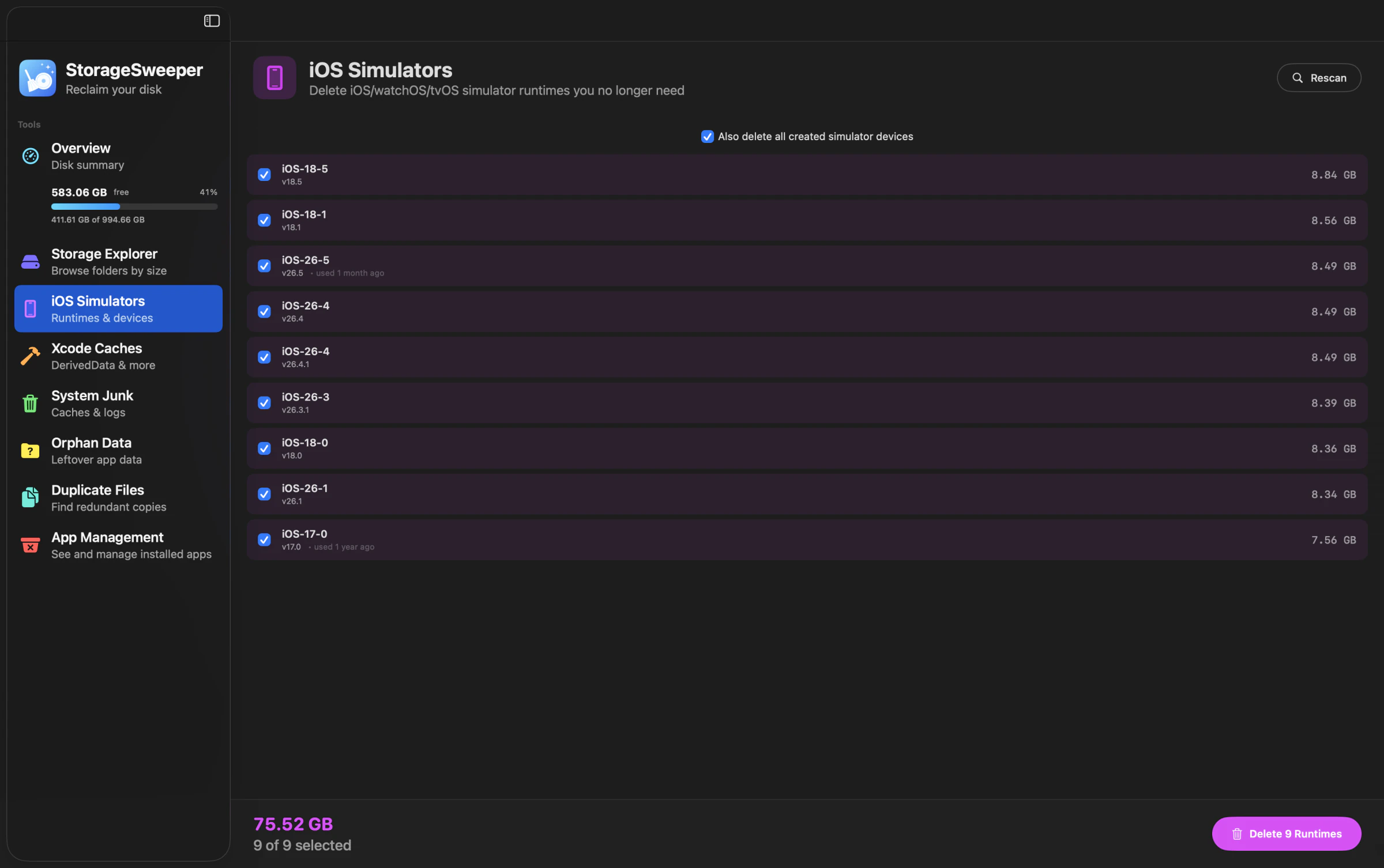 iOS Simulators view