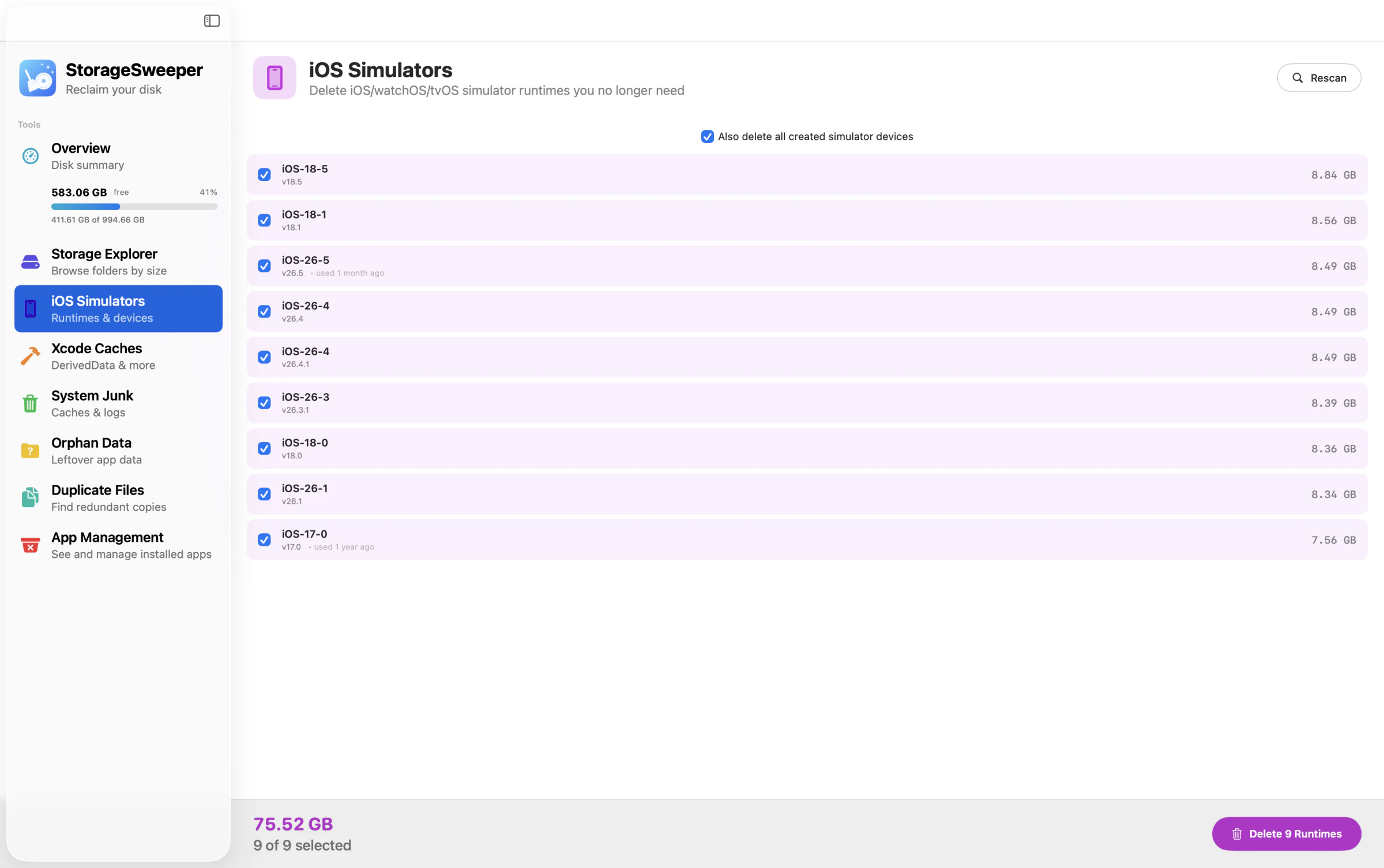 iOS Simulators view