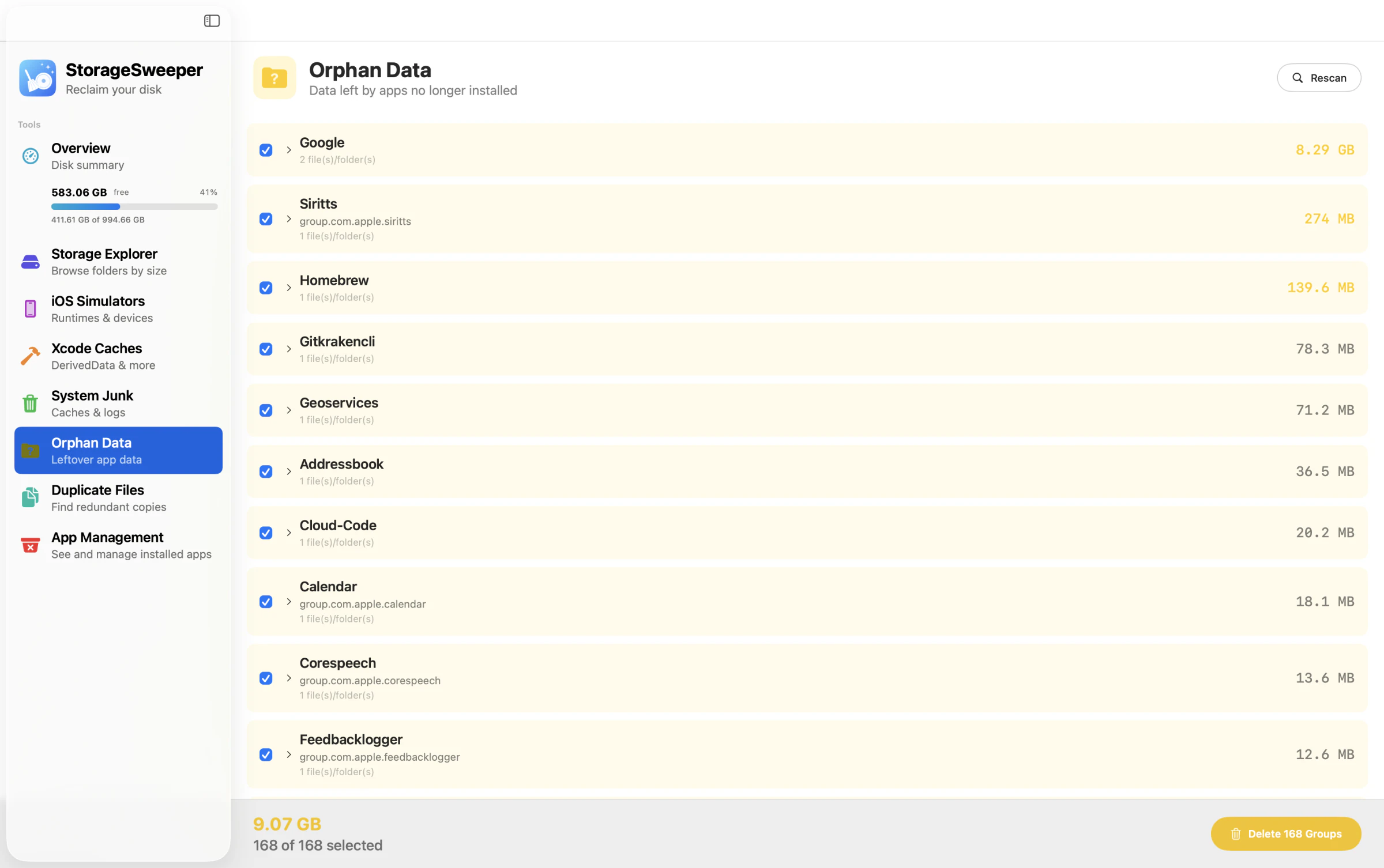 Orphan Data view