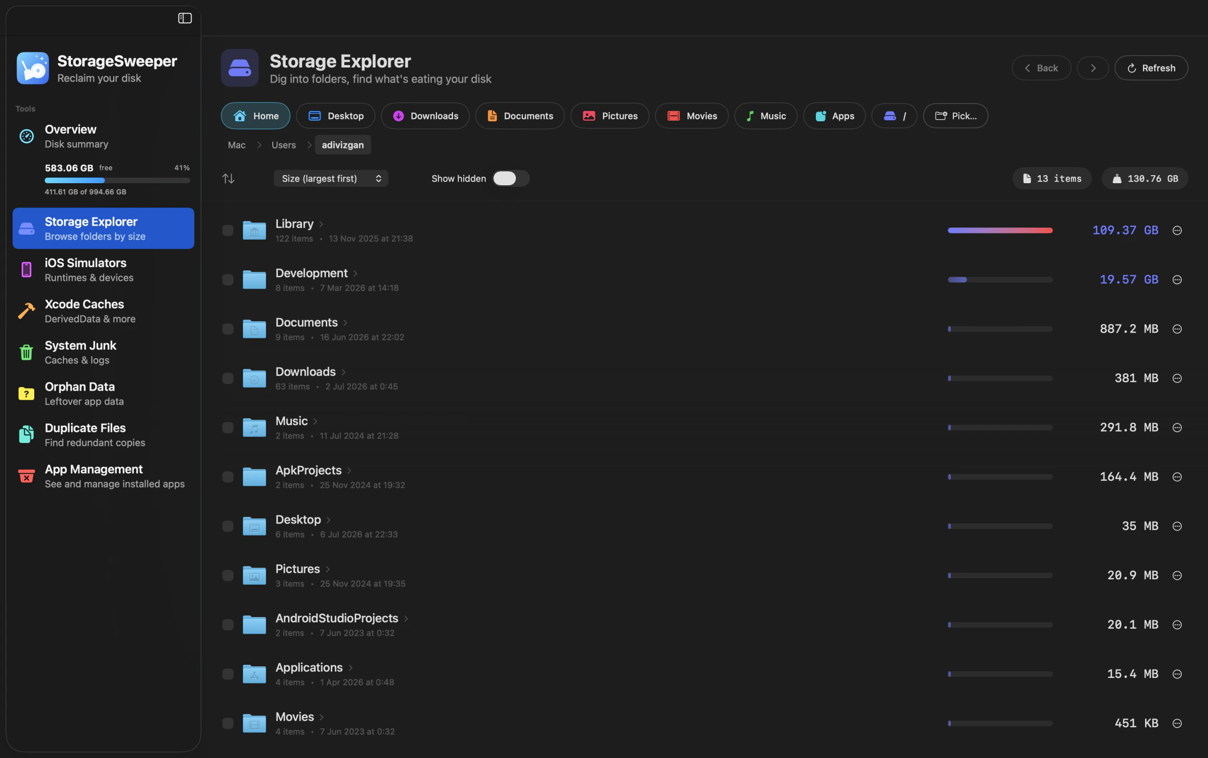 Storage Explorer view