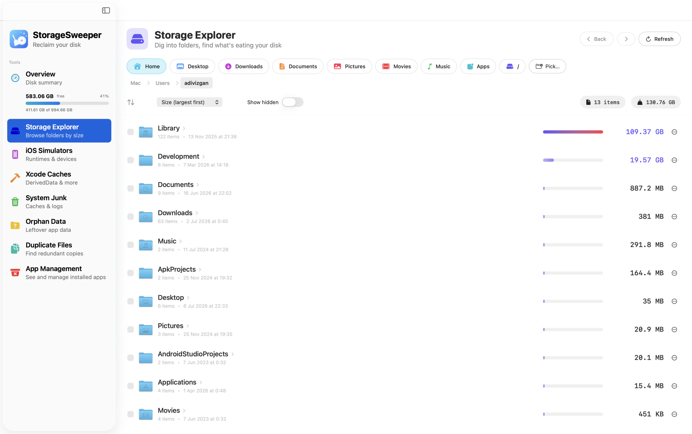 Storage Explorer view