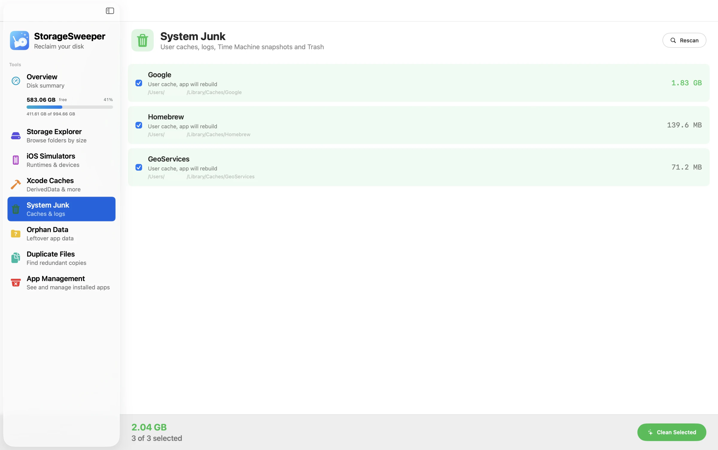 System Junk view